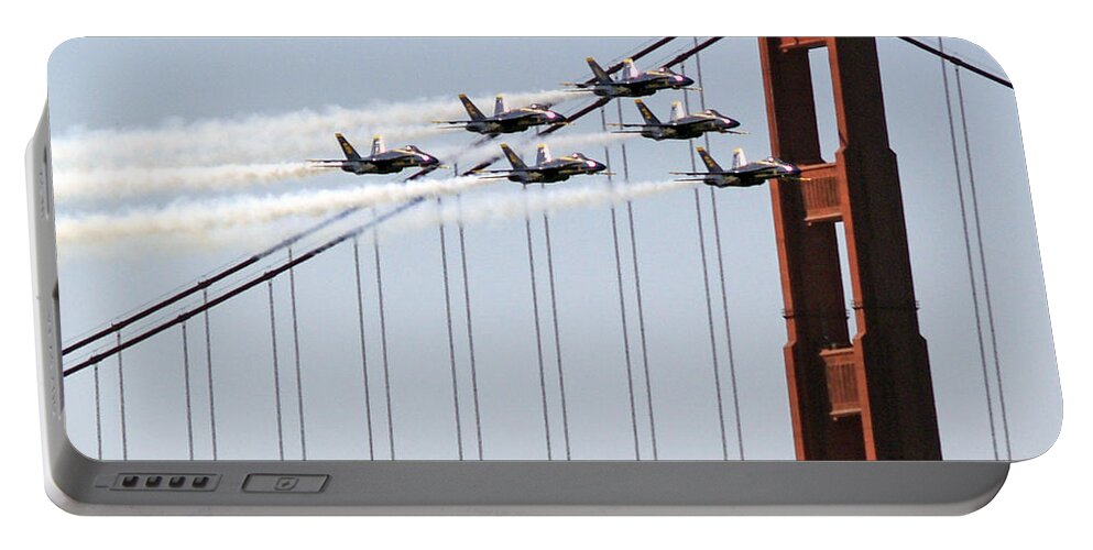 Blue Angels Portable Battery Charger featuring the photograph Blue Angels and the Bridge by Bill Gallagher