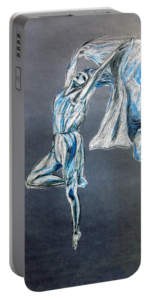 Ballet Portable Battery Charger featuring the drawing Blue Ballerina dance art by Tom Conway