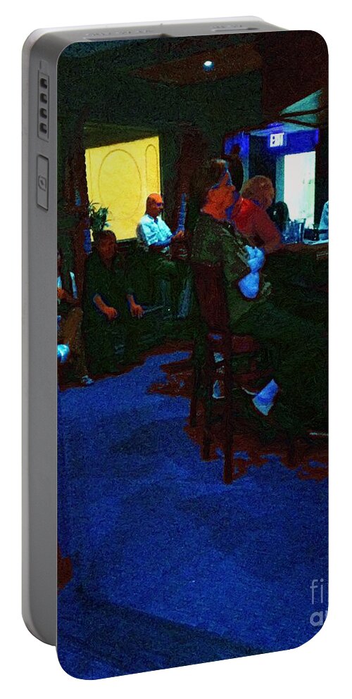 Bar Portable Battery Charger featuring the painting Blue Bar on a Monday by RC DeWinter