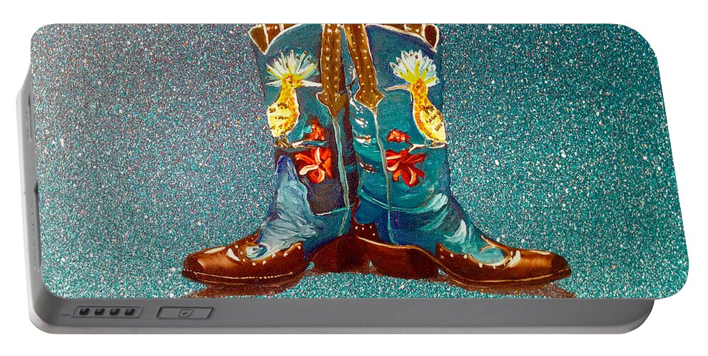 Boots Art Portable Battery Charger featuring the painting Blue Boots by Mayhem Mediums