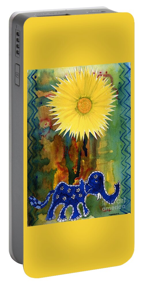 Blue Elephant In The Rainforest Portable Battery Charger featuring the painting Blue Elephant in the Rainforest by Mukta Gupta