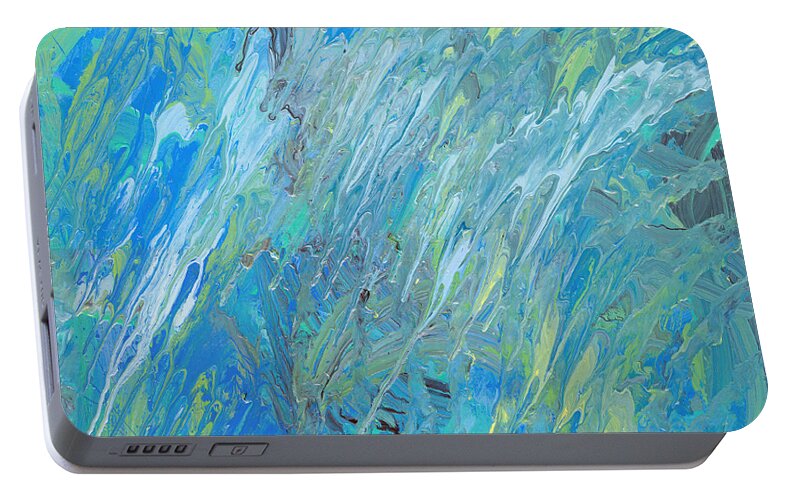 Abstract Portable Battery Charger featuring the painting Blue Green Abstract by Ania M Milo