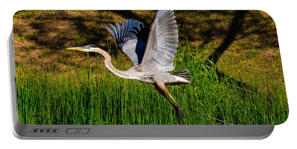 Blue Heron Portable Battery Charger featuring the photograph Blue Heron in flight by John Johnson