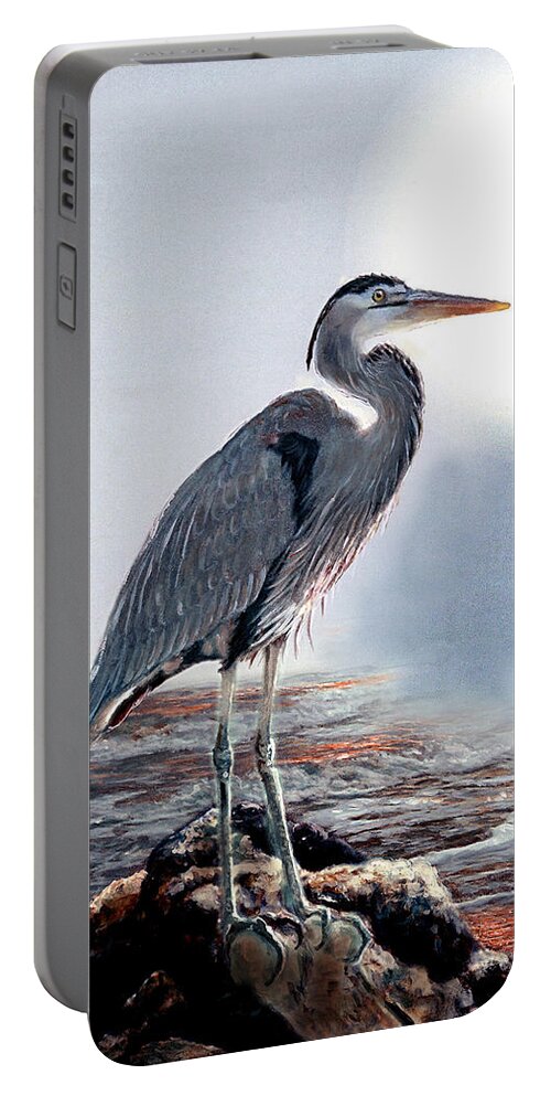  Architecture Portable Battery Charger featuring the painting Blue heron In the circle of light by Regina Femrite