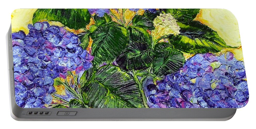 Blue Portable Battery Charger featuring the painting Blue Hydrangea Flowers by Paris Wyatt Llanso