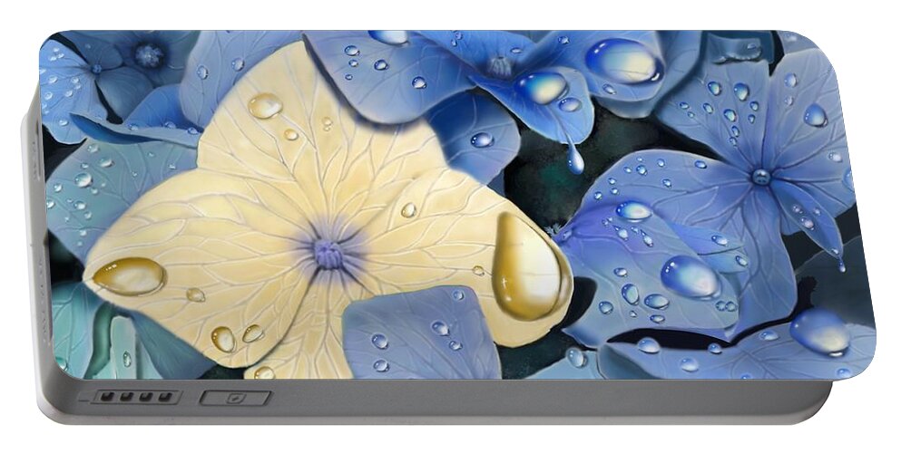Plants Portable Battery Charger featuring the digital art Blue Hydrangeas by Douglas Day Jones