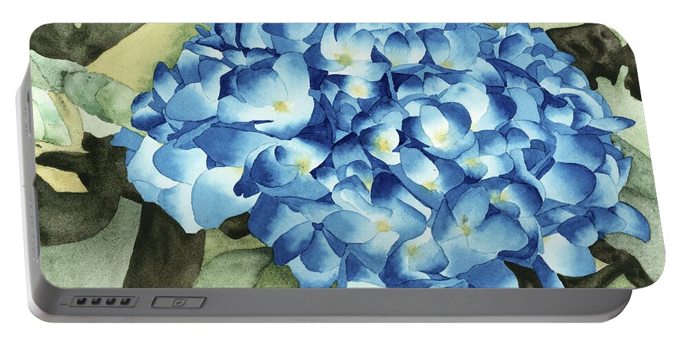 Blue Portable Battery Charger featuring the painting Blue Hydrangeas by Ken Powers
