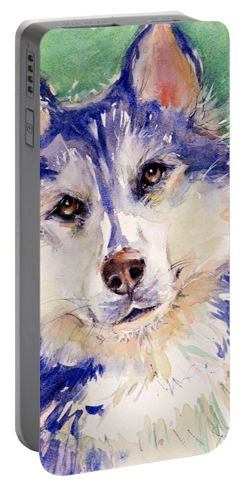 Dog Portable Battery Charger featuring the painting Blue by Judith Levins