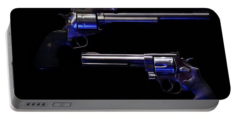 44 Magnum Portable Battery Charger featuring the photograph Blue Kissed Pistols by David Andersen