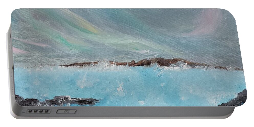 Blue Lagoon Portable Battery Charger featuring the painting Blue Lagoon Iceland by Judith Rhue