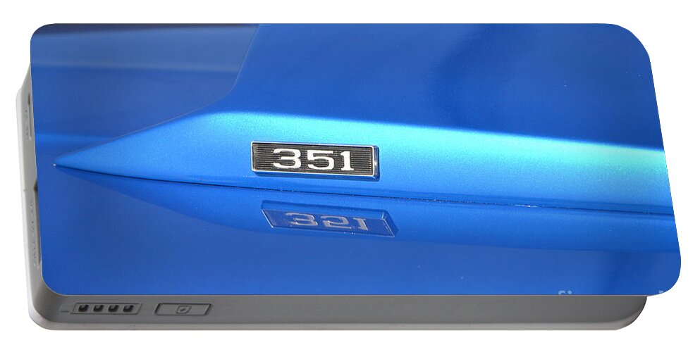  Portable Battery Charger featuring the photograph Blue Mach 1 Mustang with 351 V-8 by Dean Ferreira