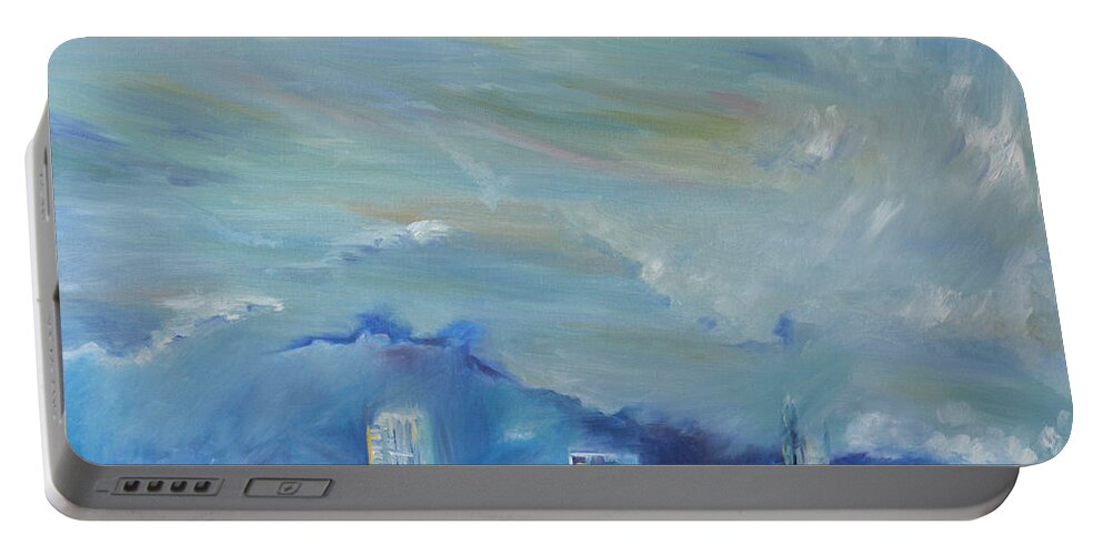 Miami Portable Battery Charger featuring the painting Blue Miami by Ksenia VanderHoff