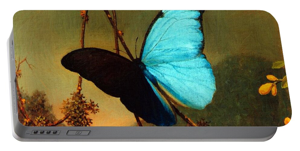 Martin Johnson Heade Portable Battery Charger featuring the painting Blue Morpho Butterfly by Martin Johnson Heade
