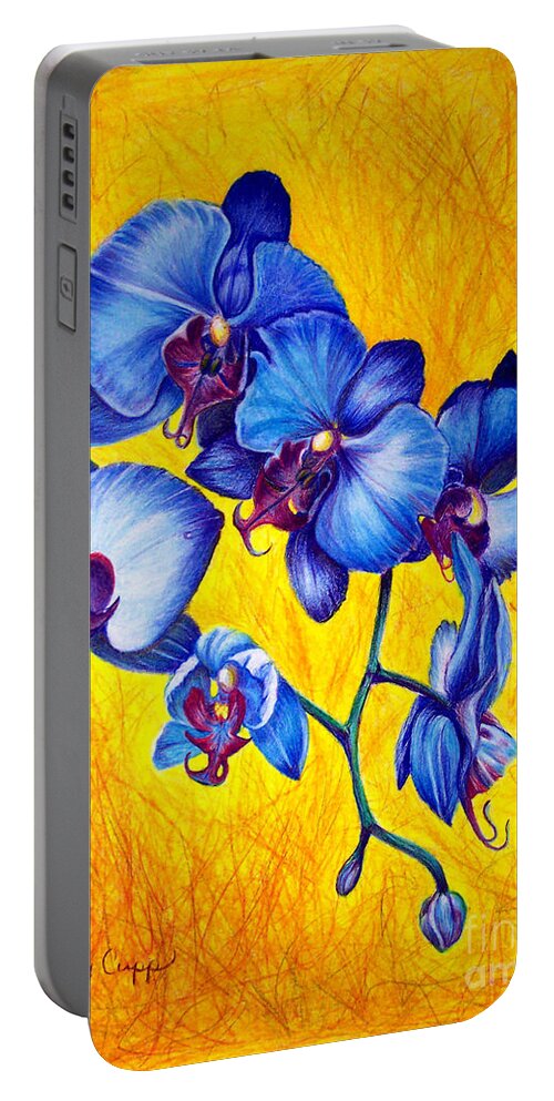 Orchid Flower Portable Battery Charger featuring the painting Blue Orchids 1 by Nancy Cupp