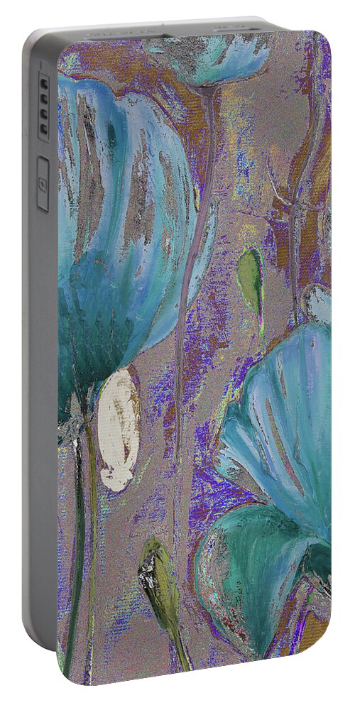 Blue Portable Battery Charger featuring the painting Blue Poppies by Patricia Pinto
