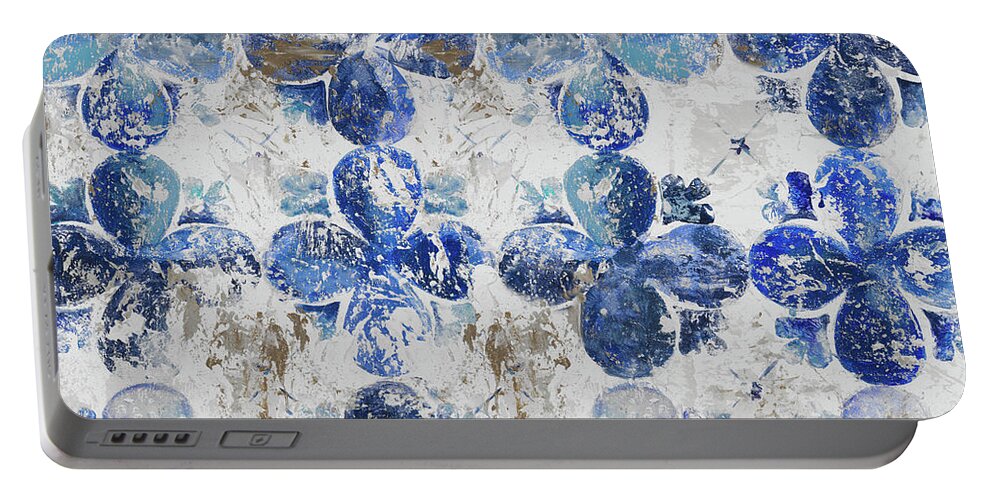 Blue Portable Battery Charger featuring the painting Blue Quatrefoil Panel by Patricia Pinto
