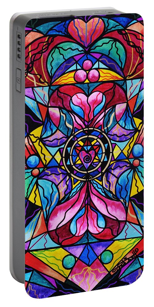 Blue Ray Healing Portable Battery Charger featuring the painting Blue Ray Self Love Grid by Teal Eye Print Store