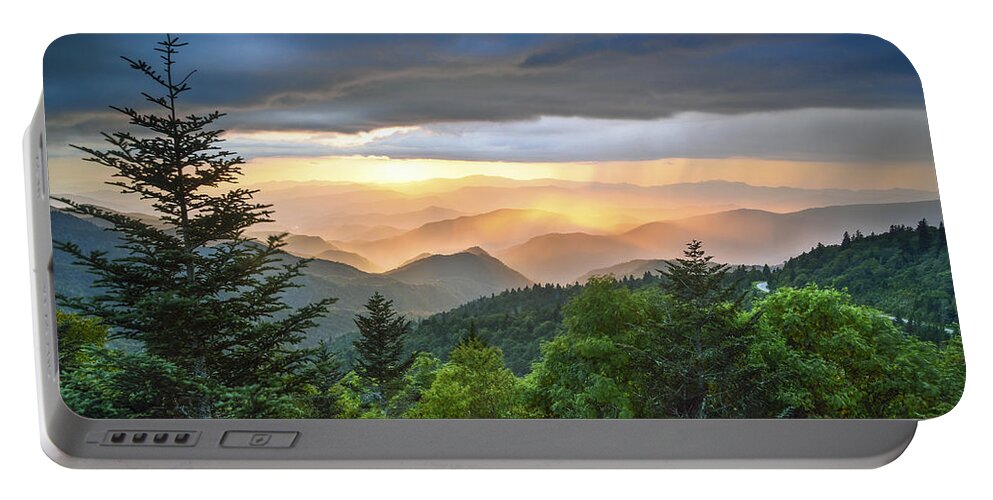 Clouds Portable Battery Charger featuring the photograph Blue Ridge Parkway NC - Golden Rainbow by Robert Stephens