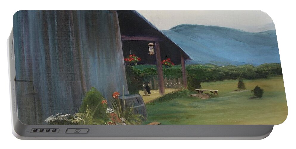 Blue Ridge Portable Battery Charger featuring the painting Blue Ridge Vineyard by Donna Tuten