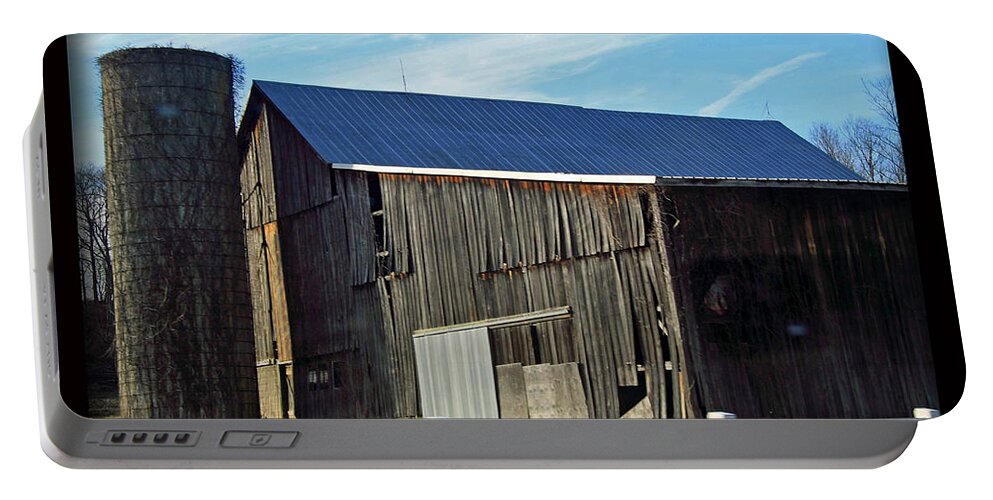 Barns Portable Battery Charger featuring the photograph Blue Roof Barn and Silo by PJQandFriends Photography
