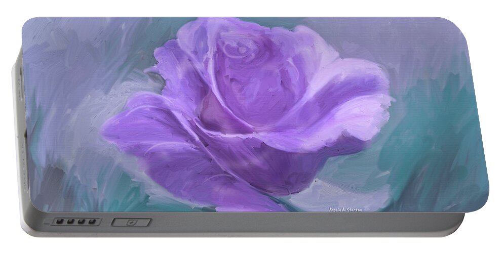 Blue Portable Battery Charger featuring the painting Blue Rose by Angela Stanton