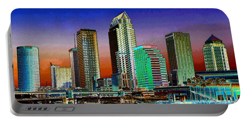 Art Portable Battery Charger featuring the painting Tampa A Blue Sky City original work by David Lee Thompson