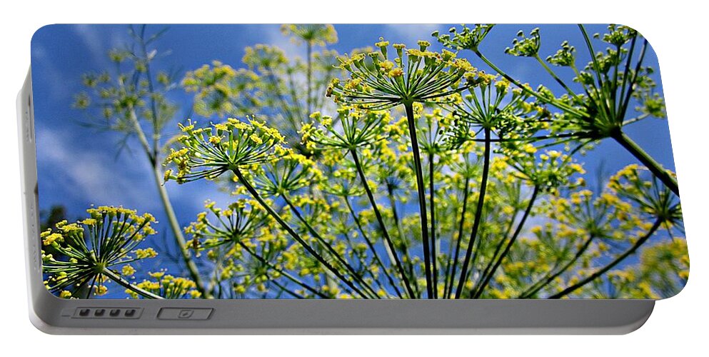 Dill Portable Battery Charger featuring the photograph Blue Sky Dill Flowers by MTBobbins Photography