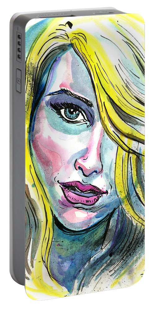 Woman Portable Battery Charger featuring the mixed media Blue Water Blonde by John Ashton Golden