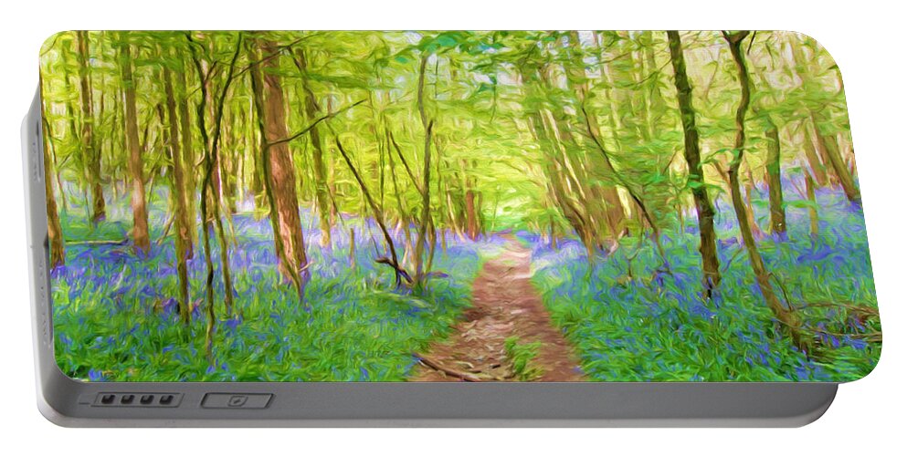 Bluebell Portable Battery Charger featuring the digital art Bluebell Wood Painting by Roy Pedersen