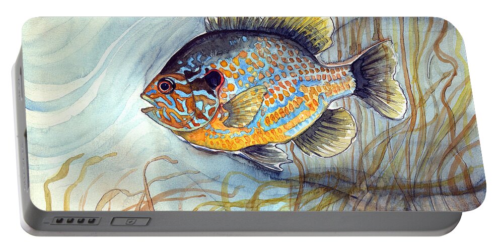 Bluegill Fish Portable Battery Charger featuring the painting Bluegill by Katherine Miller