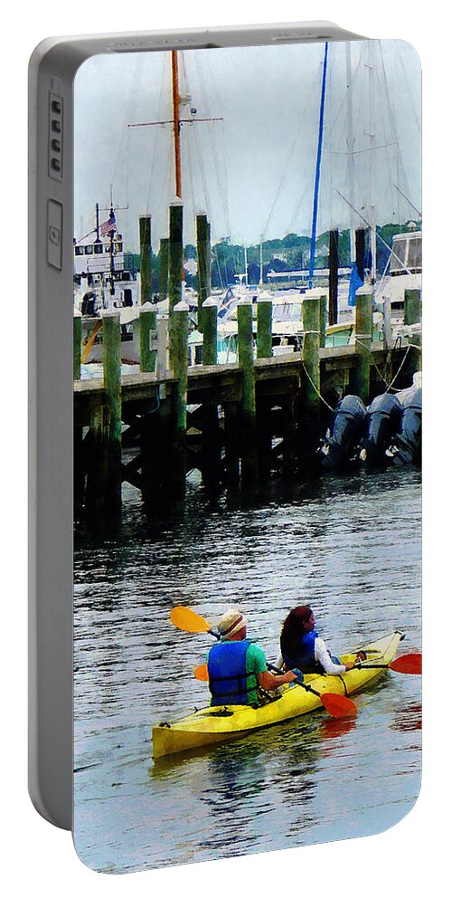 Boats Portable Battery Charger featuring the photograph Boat - Kayaking in Newport RI by Susan Savad