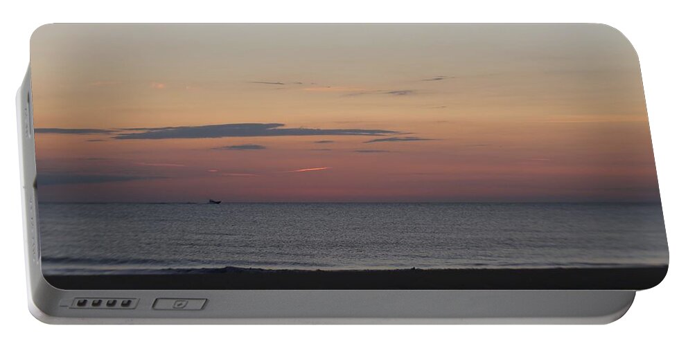 Boat Portable Battery Charger featuring the photograph Boat on the Horizon at Sunrise by Robert Banach