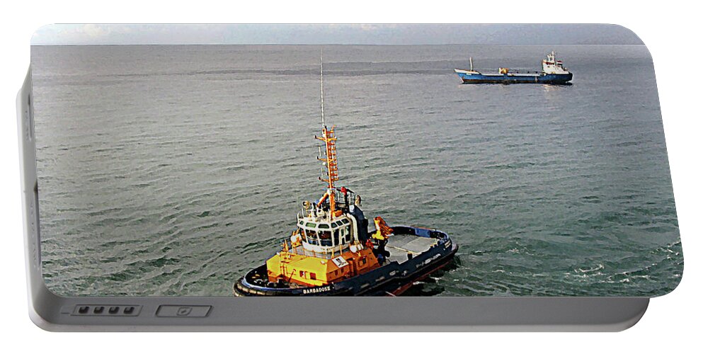 Boat Portable Battery Charger featuring the photograph Boat - Tugboat Barbados II by Susan Savad