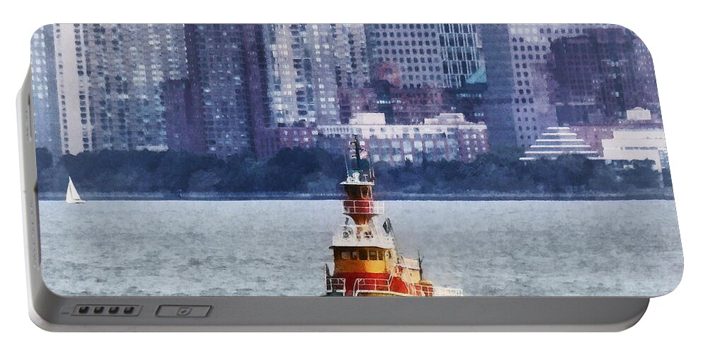 Boat Portable Battery Charger featuring the photograph Boat - Tugboat By Manhattan Skyline by Susan Savad