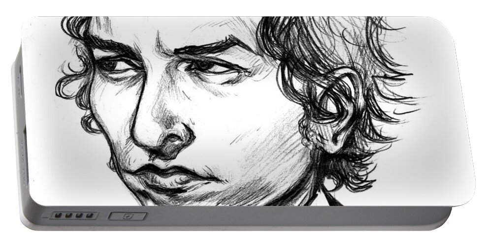 Bob Dylan Portable Battery Charger featuring the drawing Bob Dylan Sketch Portrait by John Ashton Golden