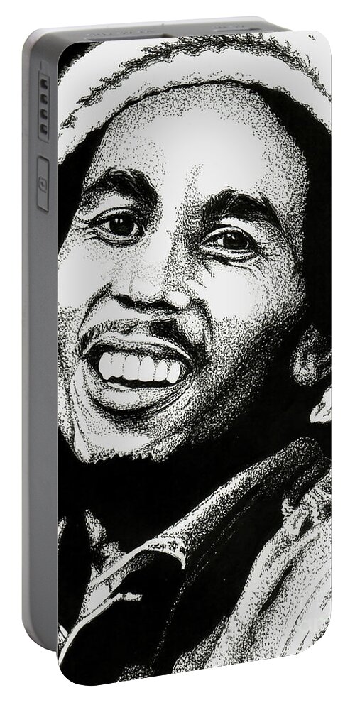 Bob Marley Portable Battery Charger featuring the drawing Bob Marley by Cory Still
