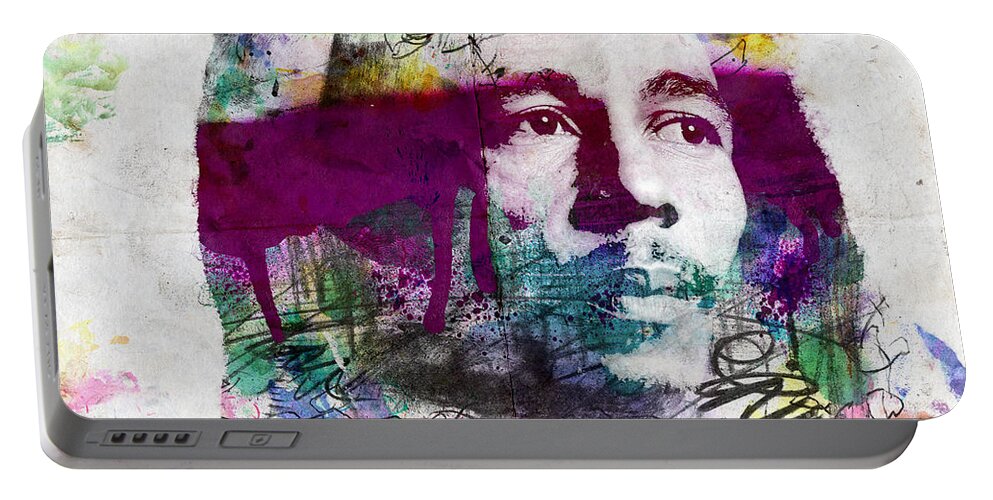 Bob Portable Battery Charger featuring the painting Bob Marley One Love by Jonas Luis
