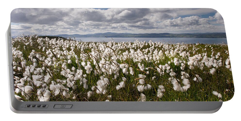 Binevenagh Portable Battery Charger featuring the photograph Bog Cotton on Binevenagh by Nigel R Bell