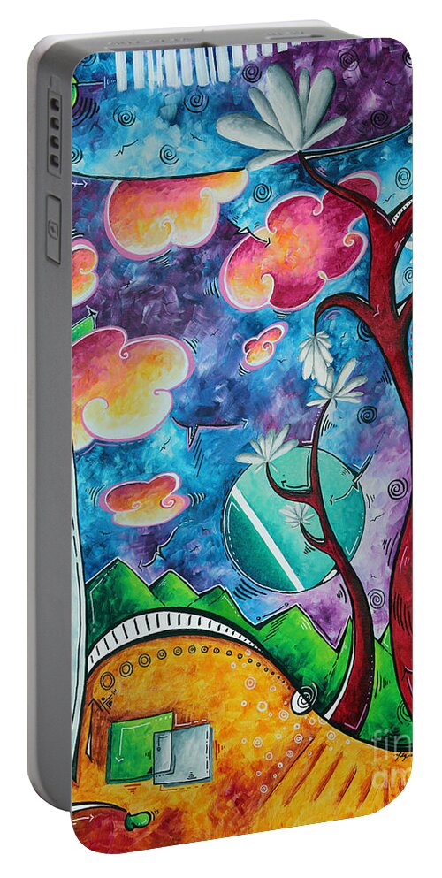 Colorful Portable Battery Charger featuring the painting Bold Colorful Whimsical Original PoP Art Painting Landscape Art by Megan Duncanson by Megan Aroon