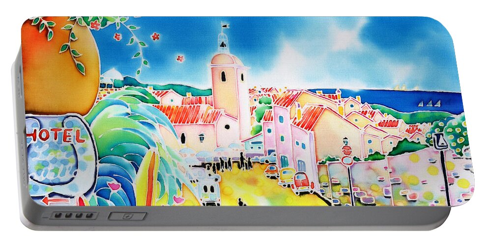 France Portable Battery Charger featuring the painting Bon dimanche by Hisayo OHTA