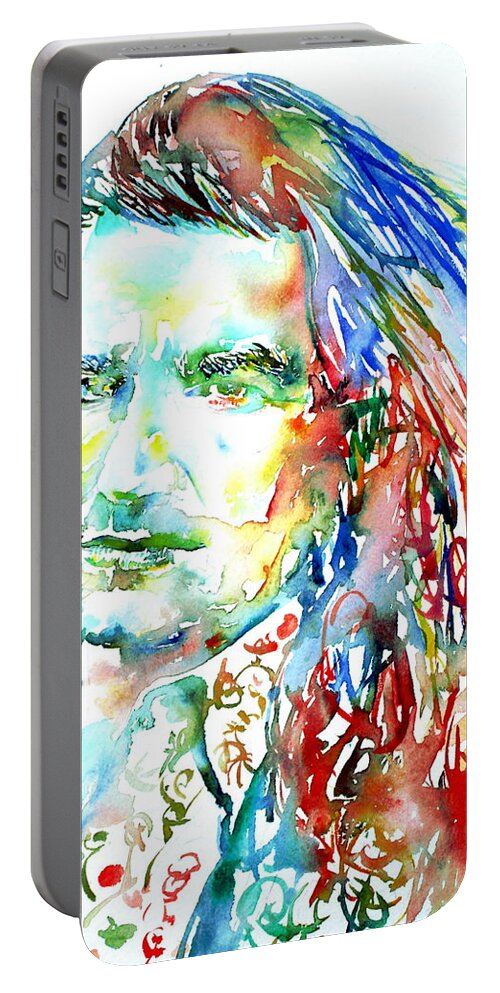 Bono Portable Battery Charger featuring the painting Bono Watercolor Portrait.2 by Fabrizio Cassetta