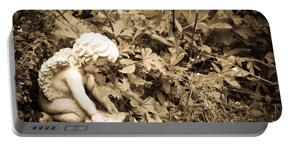  Portable Battery Charger featuring the photograph Book Angel Deep in Thought by Cheryl Baxter