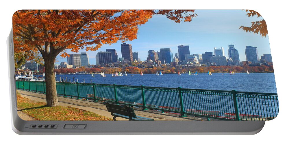 Boston Portable Battery Charger featuring the photograph Boston Charles River in Autumn by John Burk