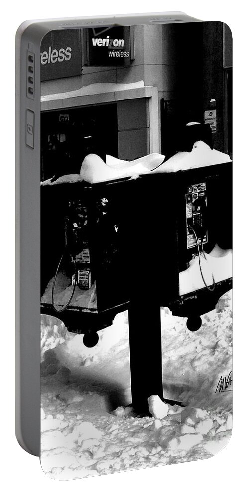Boston Portable Battery Charger featuring the photograph Boston - PayPhones Abandonded in Snow by Mark Valentine