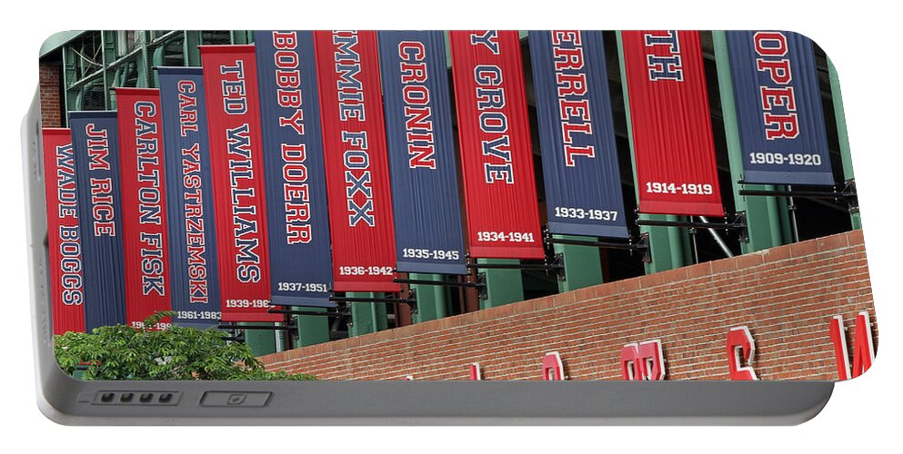 Teammates Portable Battery Charger featuring the photograph Boston Red Sox Retired Numbers Along Fenway Park by Juergen Roth