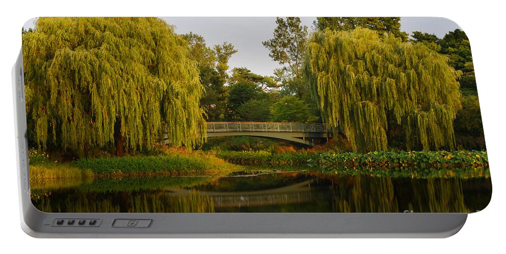 Sunset Portable Battery Charger featuring the photograph Botanic Garden Bridge at Dusk by Nancy Mueller