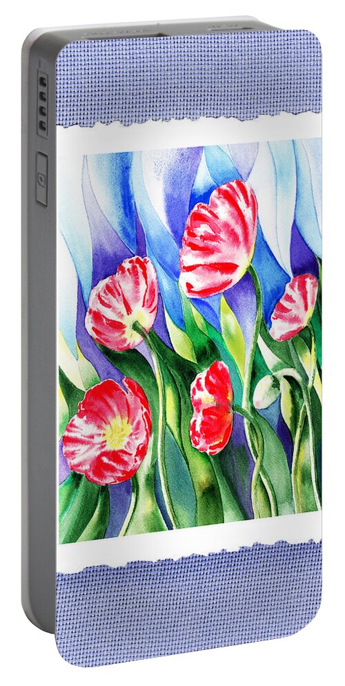 Poppy Portable Battery Charger featuring the painting Botanical Impressionism Poppies In The Wind by Irina Sztukowski