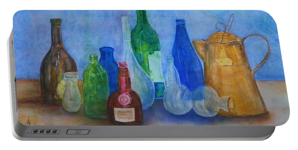 Wine Portable Battery Charger featuring the painting Bottles Collection by Anna Ruzsan