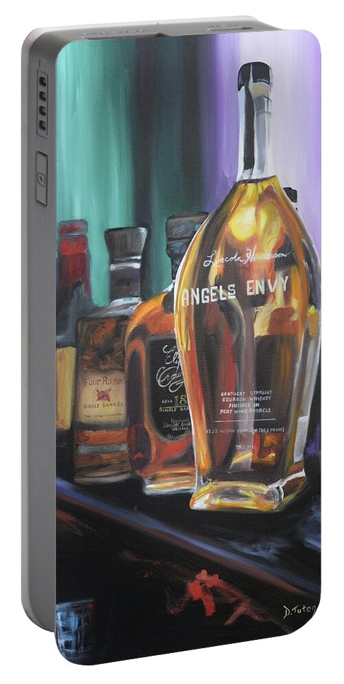 Bourbon Portable Battery Charger featuring the painting Bourbon Bar Oil Painting by Donna Tuten