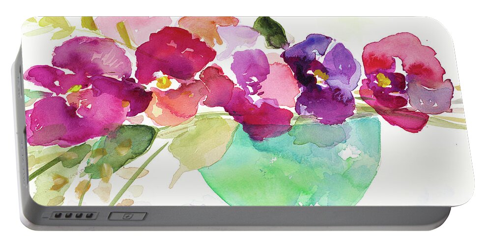 Bowl Portable Battery Charger featuring the painting Bowl Of Blooms by Lanie Loreth